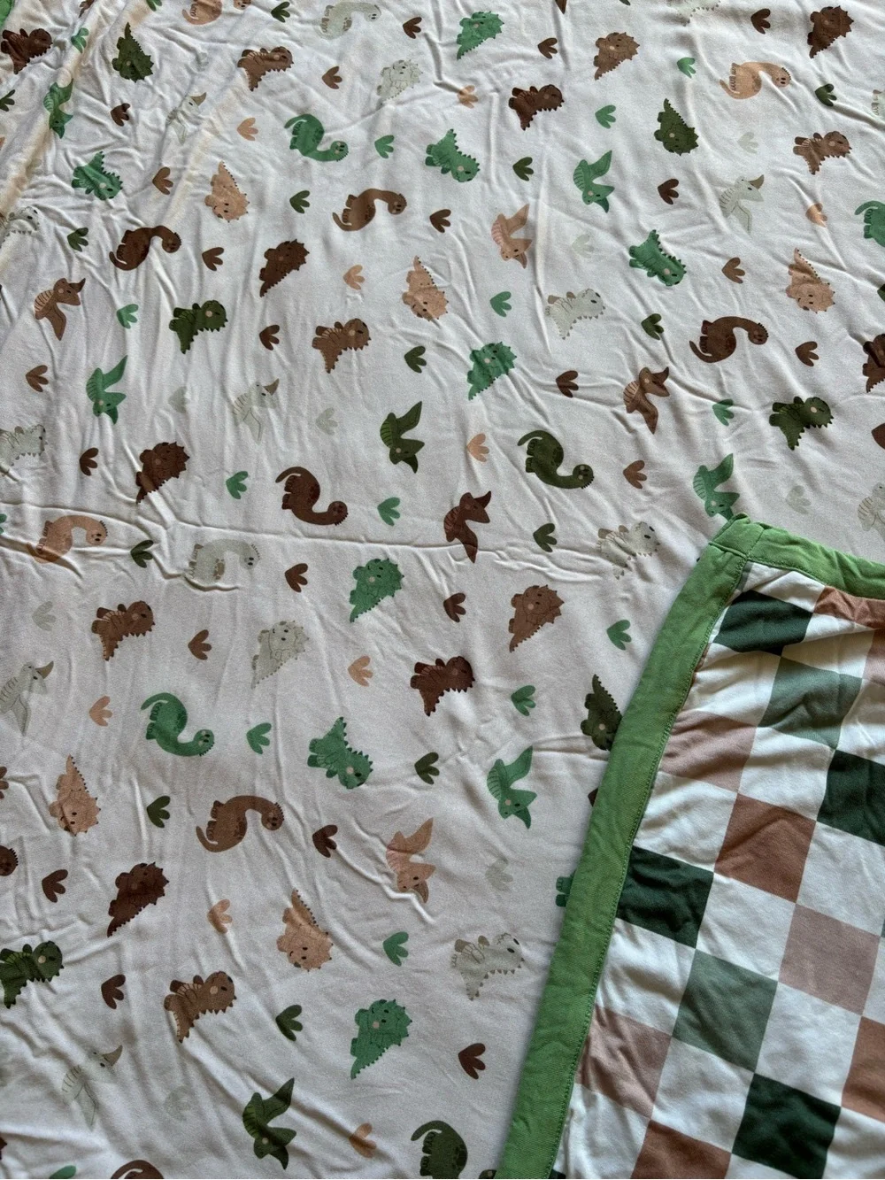 Green Trim Woodland Baby Blanket - Reversible Check & Animal Print: Posh Peanut